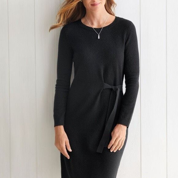 Talbots Tie Waist Shimmer Pullover Sweater Dress Crew Neck Soft & Cozy Small New - Picture 1 of 12